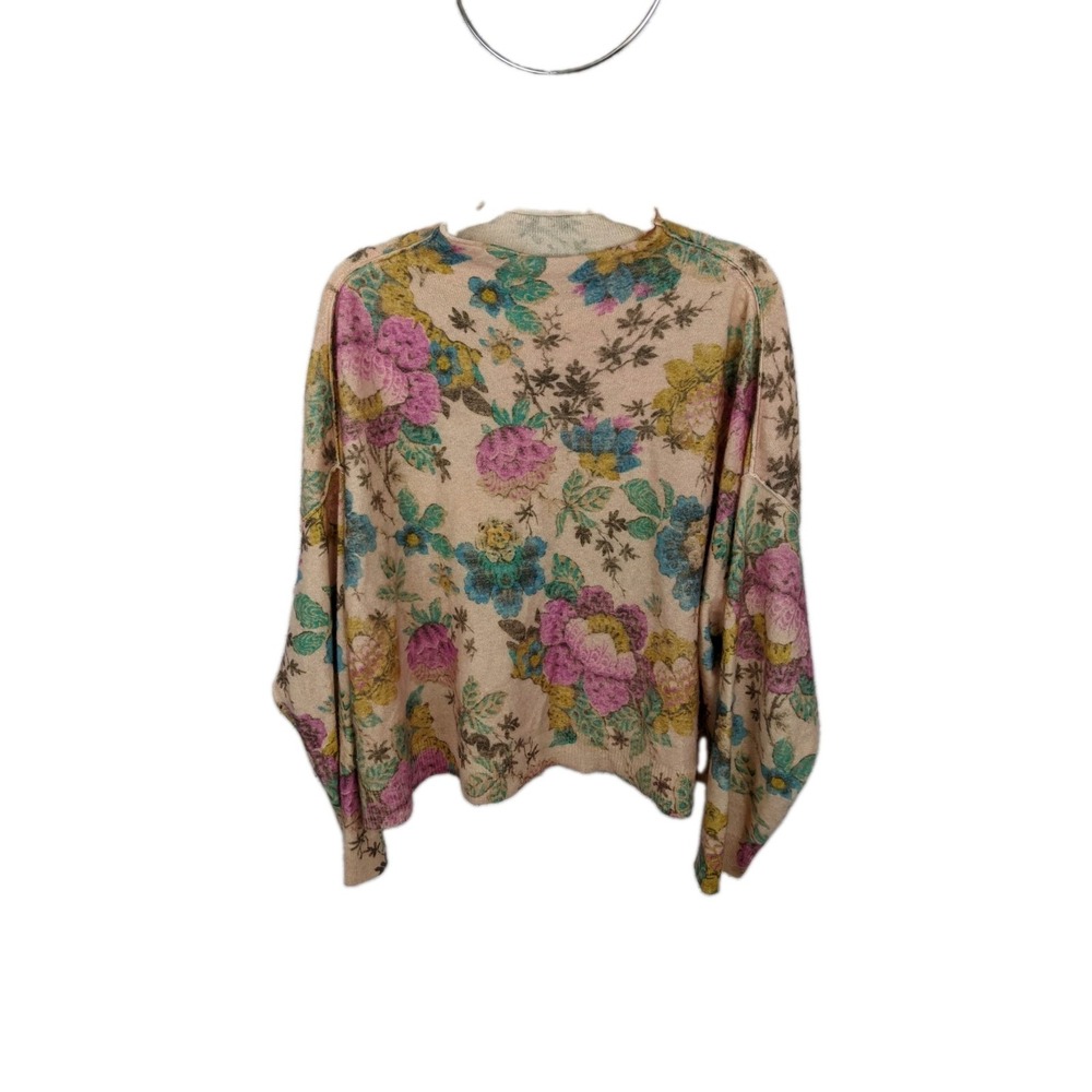 Pilcro Anthropologie XL Alani Cashmere Mock Neck Floral Purple Cashmere Sweater